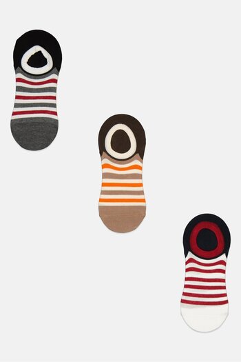 Tapout Men 3 Pairs Stripe Round Invisible Socks, Multicolor