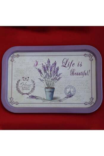 PUFO Life is Beautiful metal tray plate for serving dessert, cakes, appetizers, 34 x 23 cm