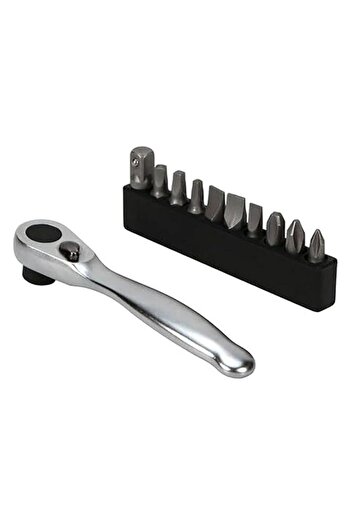 Generic Performance Tool Mini Ratchet with Bits Silver and Black 1/4inch W475