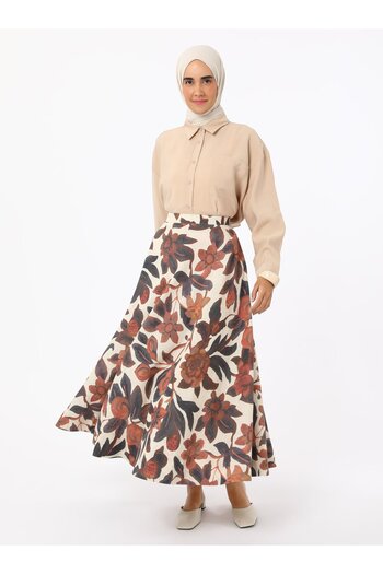 Refka Floral Patterned Linen Blend Skirt - Patterned - Refka