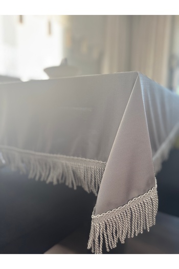 AYDINDOKUMA Emerald Fabric Tasseled Table Cloth Gray Silver Tassel Fringed