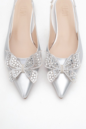 LuviShoes Oriol Silver Skin Butterfly Stone Pointed Toe Open Back Women's Ballerina Shoes