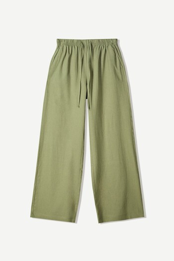 Bershka Linen blend trousers with an elasticated waistband