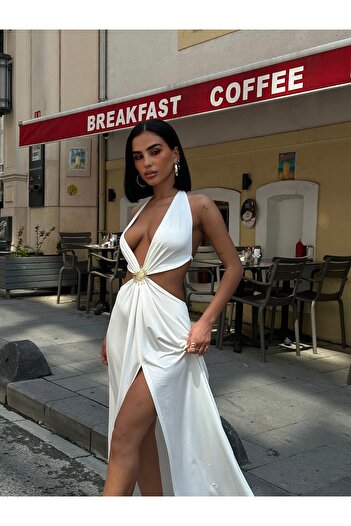 Friday Mood Γυναικείο Μάξι Φόρεμα με λεπτομέρεια κοσμήματος