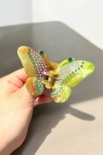 TAKIŞTIR Green Color Butterfly Figured Stone Detailed Bone Peg Buckle
