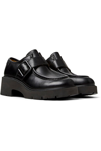CAMPER Women's Black Genuine Leather Adjustable Buckle Classic Shoes with Thick Heel Sole Milah