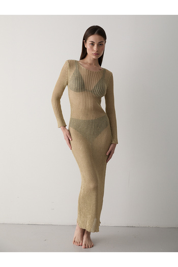 Laluvia Gold Sparkly Long Sheer Beach Dress