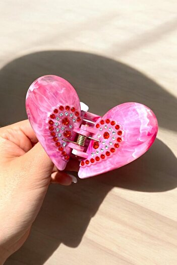 TAKIŞTIR Pink Color Butterfly Figured Stone Detailed Bone Peg Buckle