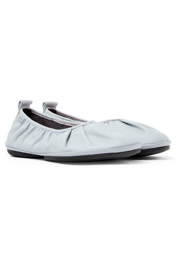 CAMPER Women's Soft Gray Genuine Leather Flats with Ruched Detail and Round Toe RightNina