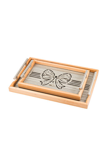 casa rosa Wooden tray set of 2 pieces , with Decorative floor and clear acrylic insulating layer