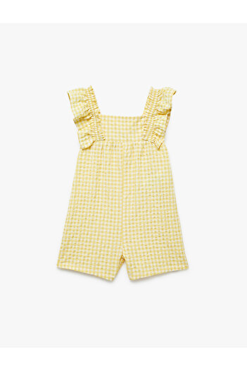 Koton Cotton Square Neck Gingham Ruffle Jumpsuit