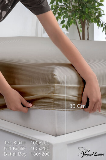 Vionel Home 100% Cotton Striped Cotton Satin Single / Double Size Fitted Sheet Set | 100X200Mm | 160 X 200 | 180 X 200