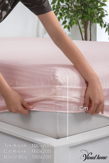 Vionel Home 100% Cotton Striped Cotton Satin Single / Double Size Fitted Sheet Set | 100X200Mm | 160 X 200 | 180 X 200