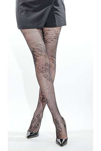 Daymod Women's Black Patterned Fishnet Pantyhose Bouquet