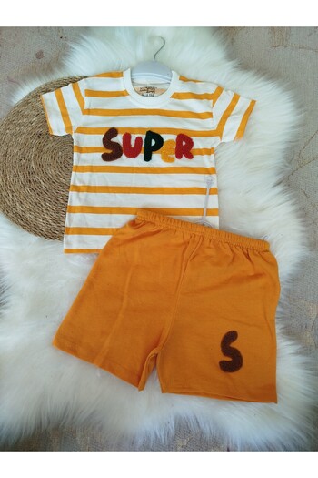 renkli diyar Boy's bottom top set short sleeve t-shirt and shorts double set kindergarten primary school daily