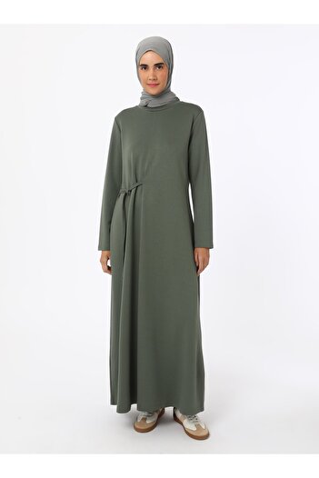 Refka Modal Hijab Dress with Tie Detail - Dark Khaki - Refka