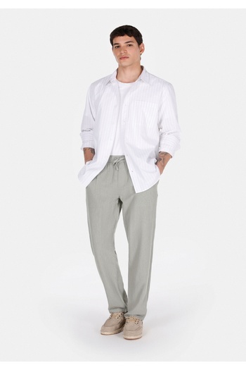 Colin's Regular Fit Mid Waist Long Leg Men's Linen Blended Green Trousers