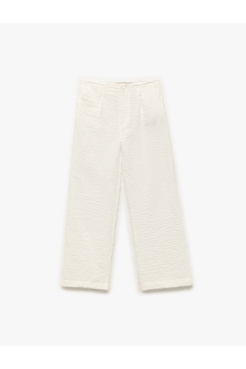 Koton Linen Look Textured Wide Leg Trousers with Pockets