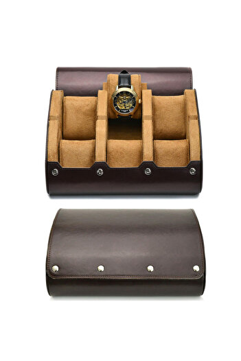 Choice 6 Slot Coffee Brown Watch Travel Case ,3/6 Slot Watch Roll Travel Case Organizer Display - PU Leathe
