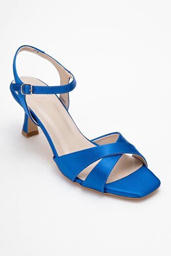 LuviShoes MELİN Sax Mavi Saten Çapraz Bantlı Kadın Topuklu Ayakkabı