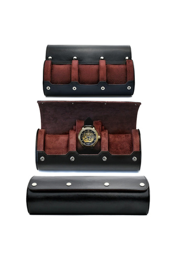 Choice 3 Slot Black Red Watch Travel Case ,3/6 Slot Watch Roll Travel Case Organizer Display - PU Leather W