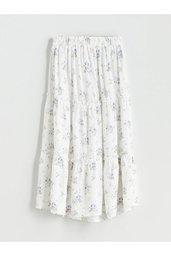 LC Waikiki Ecru Elastic Waist Floral Girl's Skirt