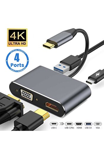 Choice 4in1 USB C Hub USB C Hub 4 in 1 Type C 3.0 Adapter to 4K HDMI HDTV VGA USB 3.0 PD Fast Charge Splitt