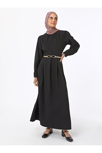 Refka Pile Detailed Crepe Fabric Hijab Dress - Black - Refka