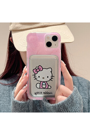 Miniso For iPhone 16Pro With Card Pocket Cute Sanrio Hello Kitty Magnetic Wallet Bracket Magsafe Wireless C