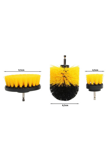 OEM Set of 3 Zenino Cleaning Brushes - With Drill Adapter, Universal, Multiple Use, Black/Yellow