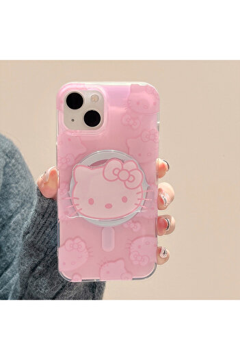 Miniso For iPhone 16Pro With holder Cute Sanrio Hello Kitty Magnetic Wallet Bracket Magsafe Wireless Charge