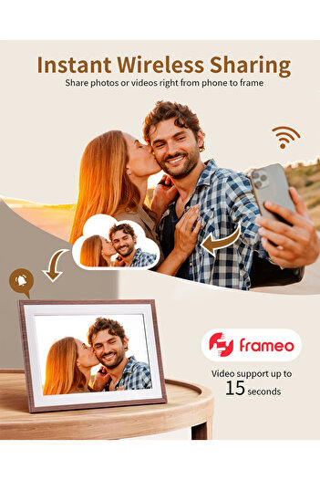Choice US Plug Brown Frameo 10.1 Inch Digital Picture Frame，WiFi Electronic Frame，1280 * 800IPS HD Cloud Sm