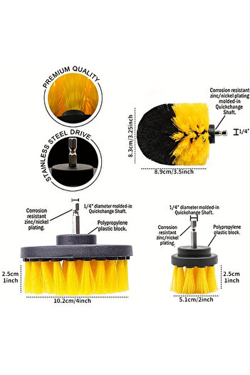 BOEM Set of 3 cleaning brushes, Plastic, Yellow/Black