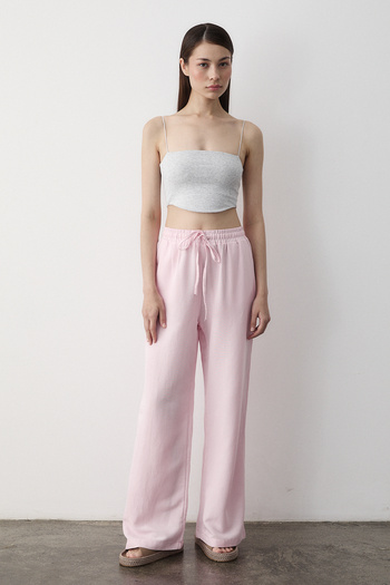 Laluvia Pink Elastic Waist Wide Leg Trousers - 2813