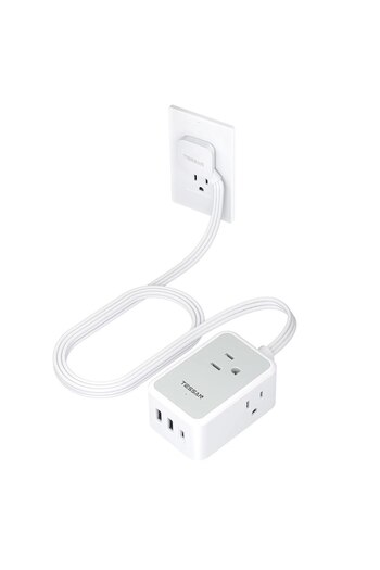 Choice US Plug TS-1021-C-GRL TESSAN Small Flat Plug Power Strip with 3 Outlets +2 USB Ports +1 Type C 6 In