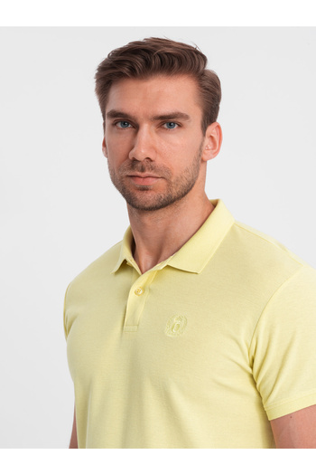 OMBRE Pánské jednobarevné polo tričko BASIC z piké úpletu - žluté V15 OM-POBS-0100 S