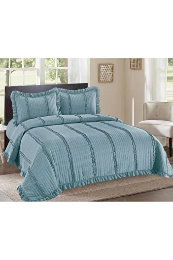 CHIRASO CHIRASO 3-Piece Duvet Cover Set, 230x250 cm, Satin Cotton, Flounce Pattern, UNI, dusty blue