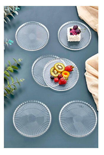 CeysHOME Set of 6 Cake Plates - Luxury Glass Cake Pastry Set for 6 People - Dessert Plate (16cm)