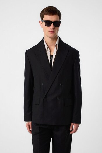 Antioch Black Relax Fit Linen Blended Men's Blazer Jacket