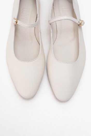 LuviShoes Lunaire Ecru Genuine Leather Single Strap Pointed Toe Women's Ballerina Shoes