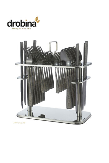 drobina Dropina 30-Piece Stainless Steel Spoon Set with Stand, Full Black
