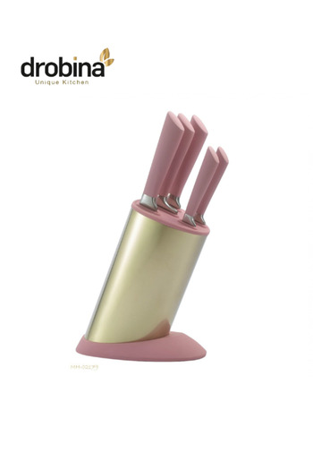 drobina Dropina 6-Piece Knife Set with Stand, Rose Gold