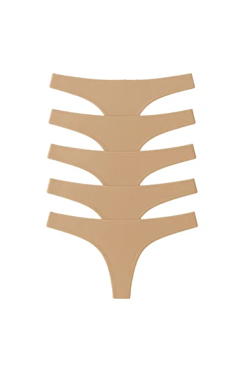 LİBELLA İÇ GİYİM Chiloți tanga din lycra din bumbac pentru femei, pachet de 5 - culoare bej