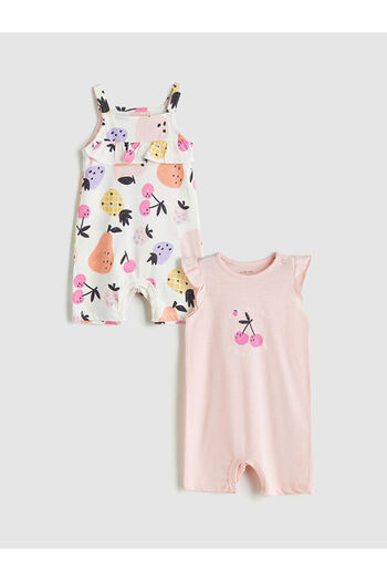 LC Waikiki Pink Crew Neck Printed Baby Girl Jumpsuit 2-Piece