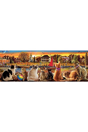 EDUCA Puzzle panoramic Educa - Cats In The Landing Hall, 1000 piese, include lipici