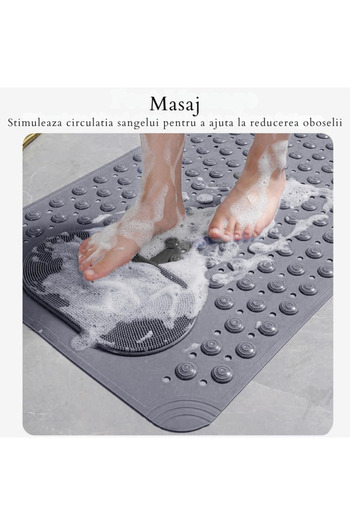 Zippi Non-Slip Bath and Shower Mat – 70x36 cm, Suction Cups, Drainage, Foot Massage, Blue