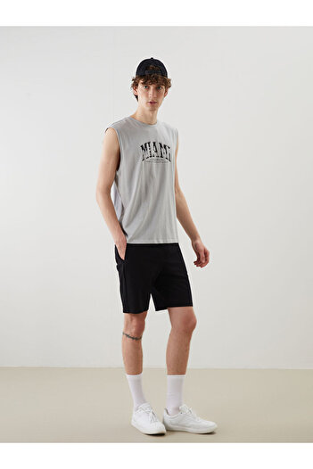 LC Waikiki Gray Crew Neck Printed Combed Cotton Men's Sleeveless T-Shirt