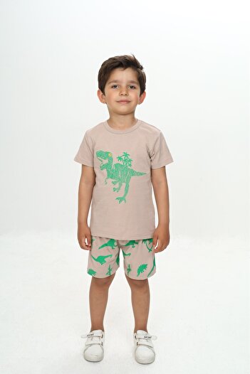 Toontoy Boy's Fluffy Dinosaur Printed Shorts Set