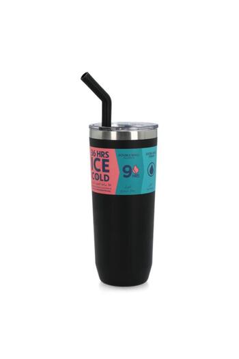 Generic smash Double Wall Smoothie and Coffee Tumbler with Extra Wide Straw Black 650ml 5605