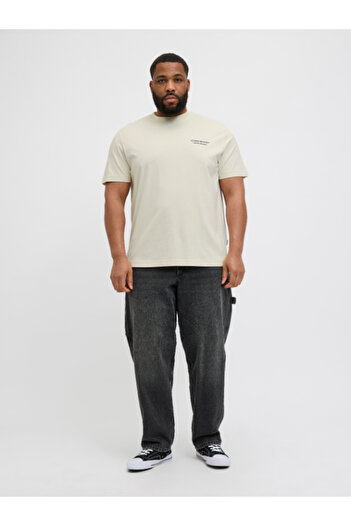 Jack & Jones Jack Jones Jorıslıngton Type Tee Ss Crew Neck Pls Men's Beige Large Size Tshirt 12278557-06